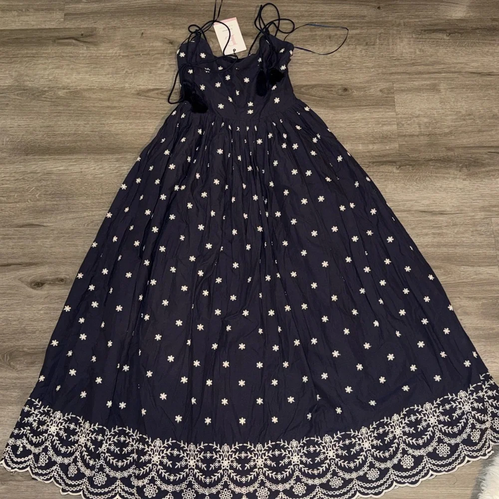 En Saison Nara Cotton Embroidered Tie-Strap Midi Dress - Picture 10 of 16